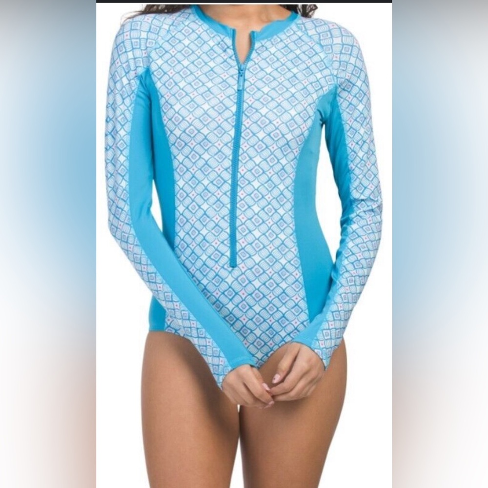 Cabana life long sleeve bathing suit small preppy geo unique NWT pink & blue